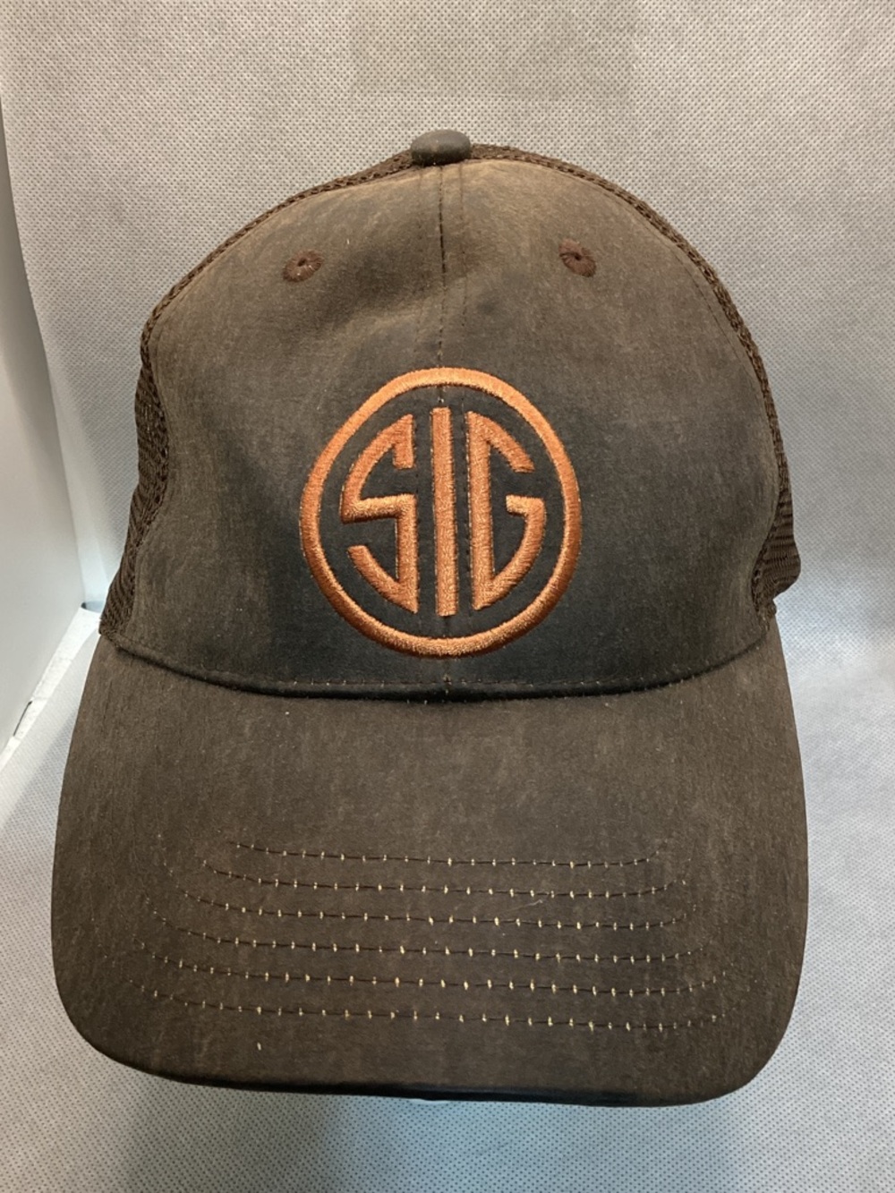 SIG SAUER Trucker Hat Brown Mesh Strapback Logo Cap Outdoor Tactical